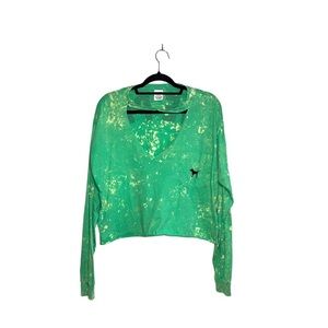 PINK Victoria’s Secret Tee Neon Green Yellow Tie-dye Crop V-neck Large Women’s